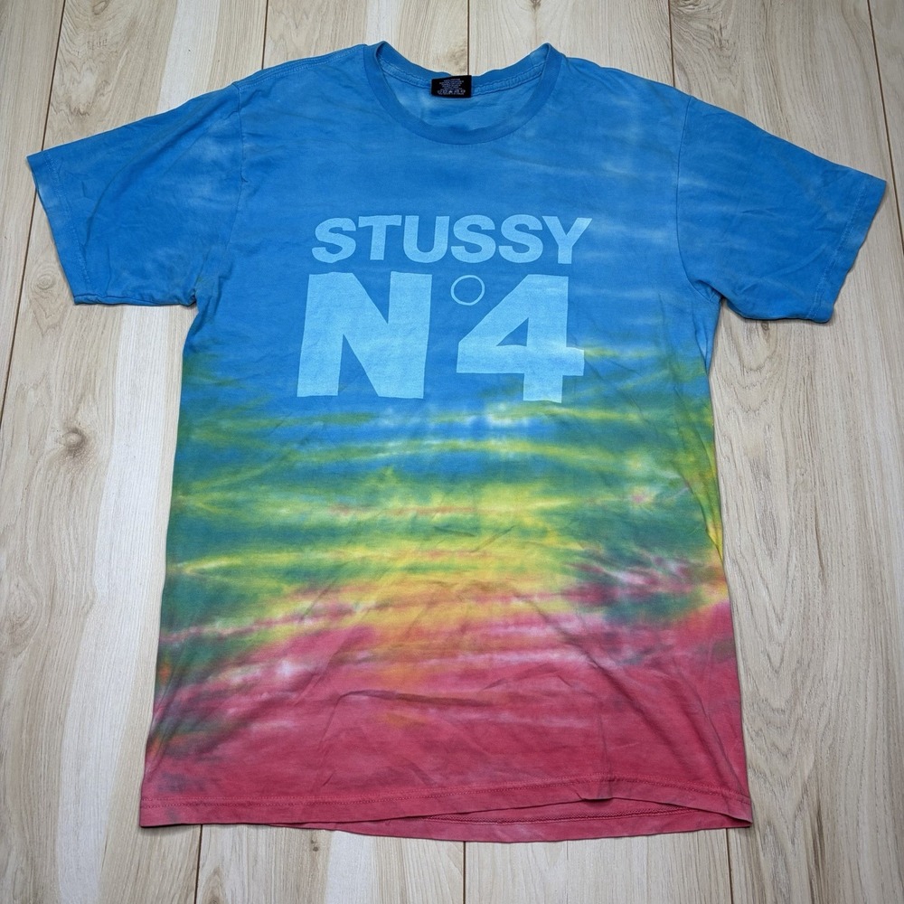 Stussy Printed Number 4 Tie Dye T Shirt Mens Medium